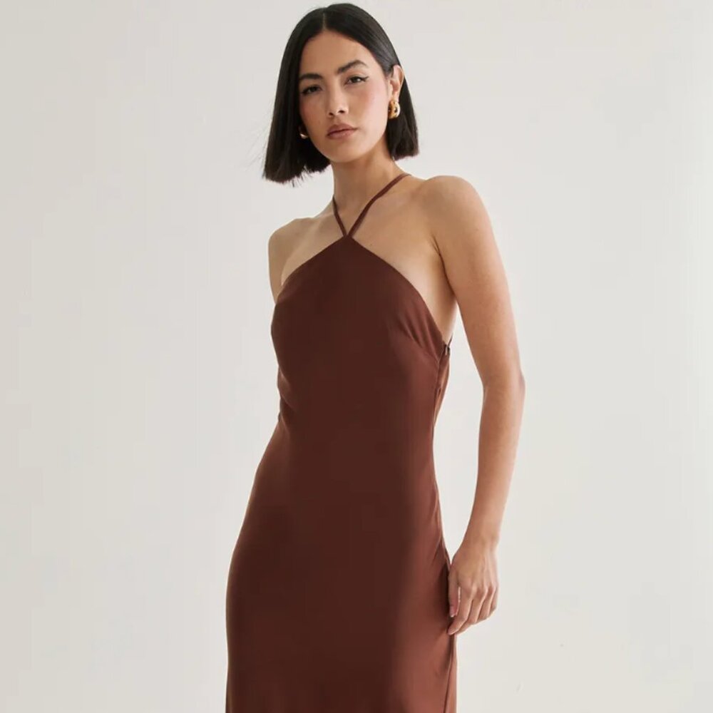 Nasty Gal Satin Halter Neck Cowl Back Maxi Dress | NWT